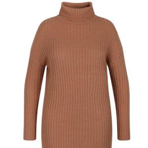 Tan Chunky Turtleneck Midaxi Sweater Dress